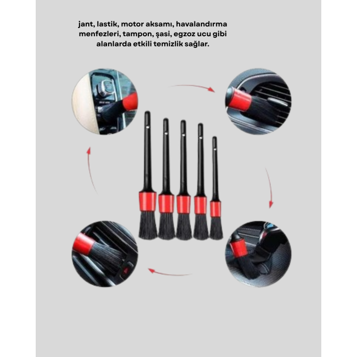 5’li Detay Temizlik Fırçası Seti Araç İç Dış Jant Motor Çok Amaçlı -
