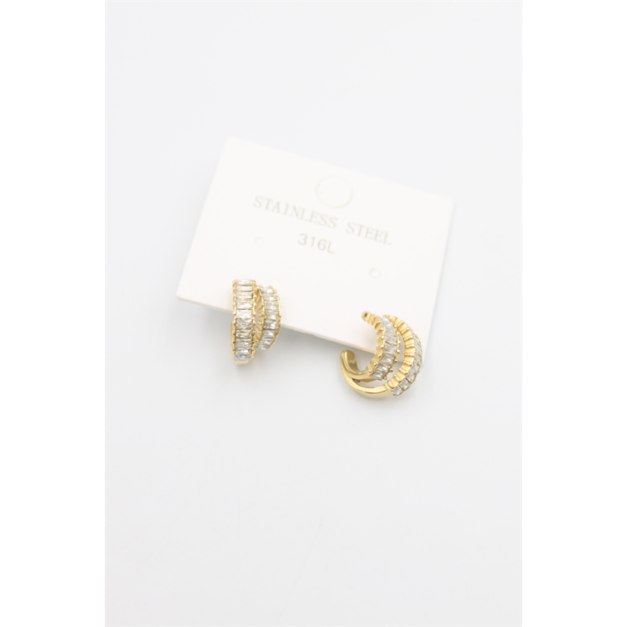 Baget Taşlı Küpe - Altın