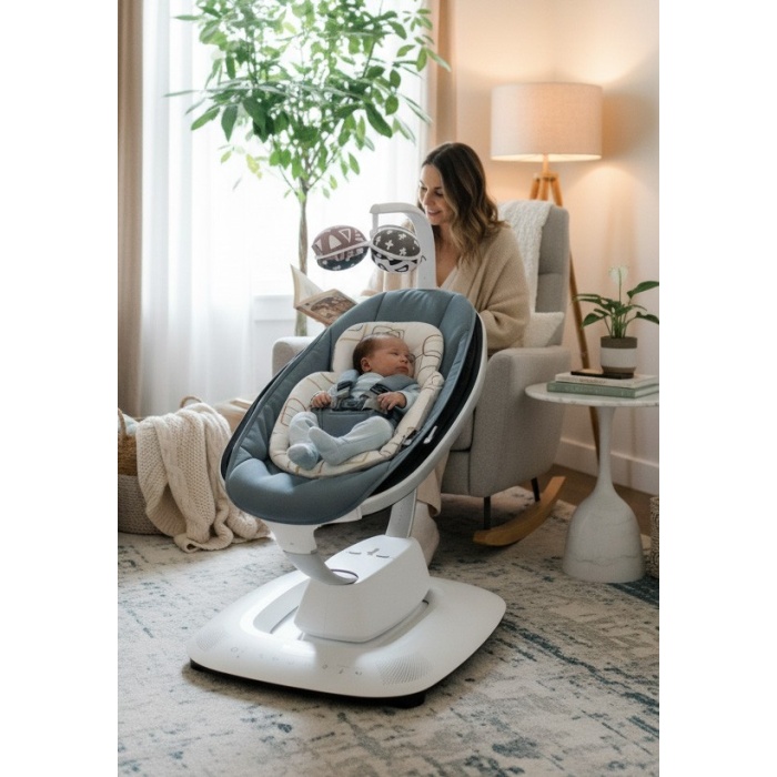 4moms Mamaroo 5.0 Elektrikli Ana Kucağı - Slate Blue + Yenidoğan Destek Pedi