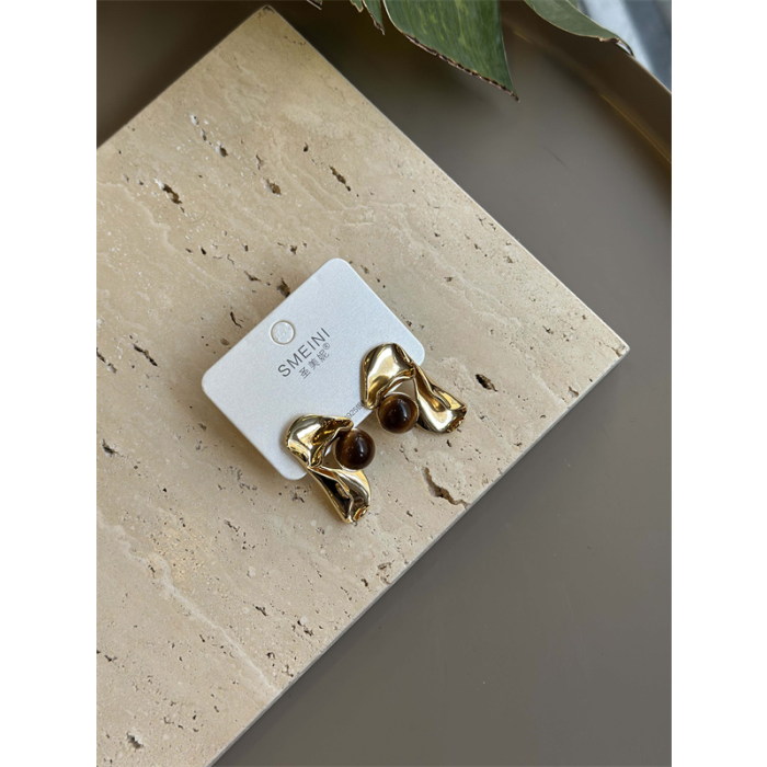 Taşlı Küpe - Kahverengi