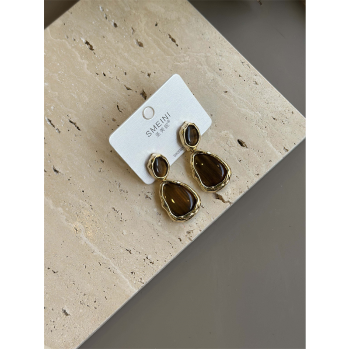 Taşlı Küpe - Kahverengi