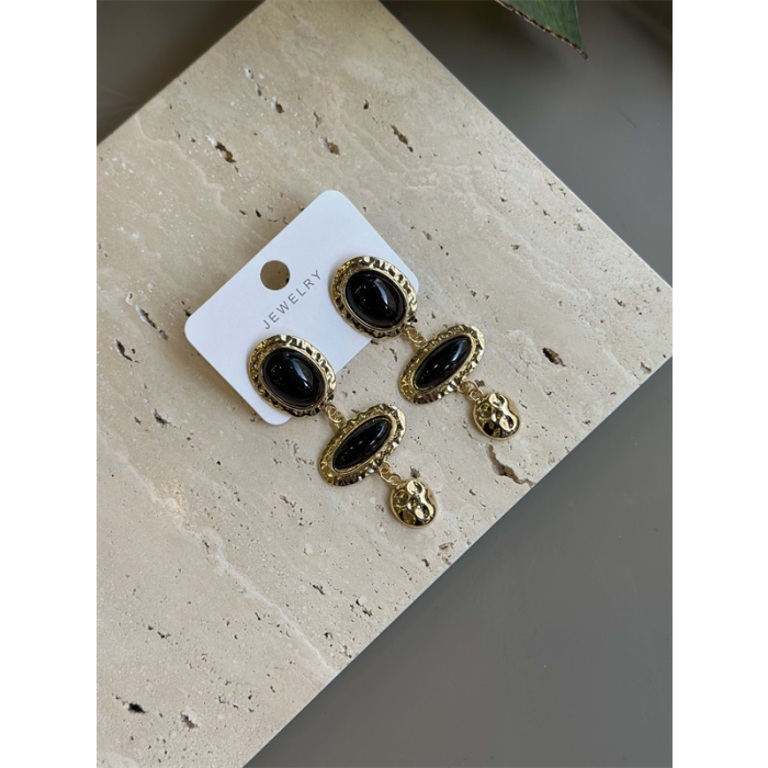 Taşlı Küpe - Siyah