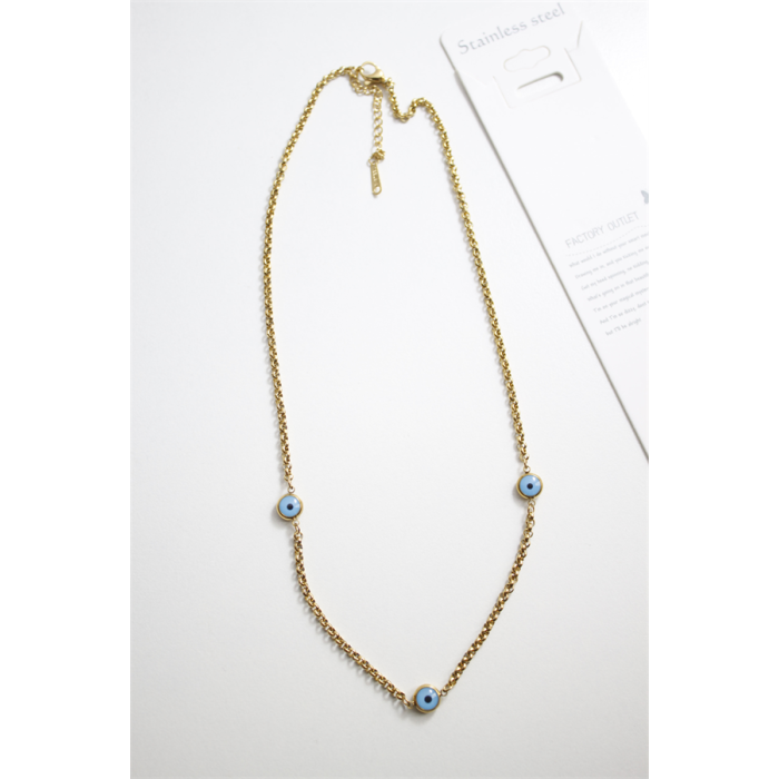 Nazar Boncuk Çelik Kolye - Altın