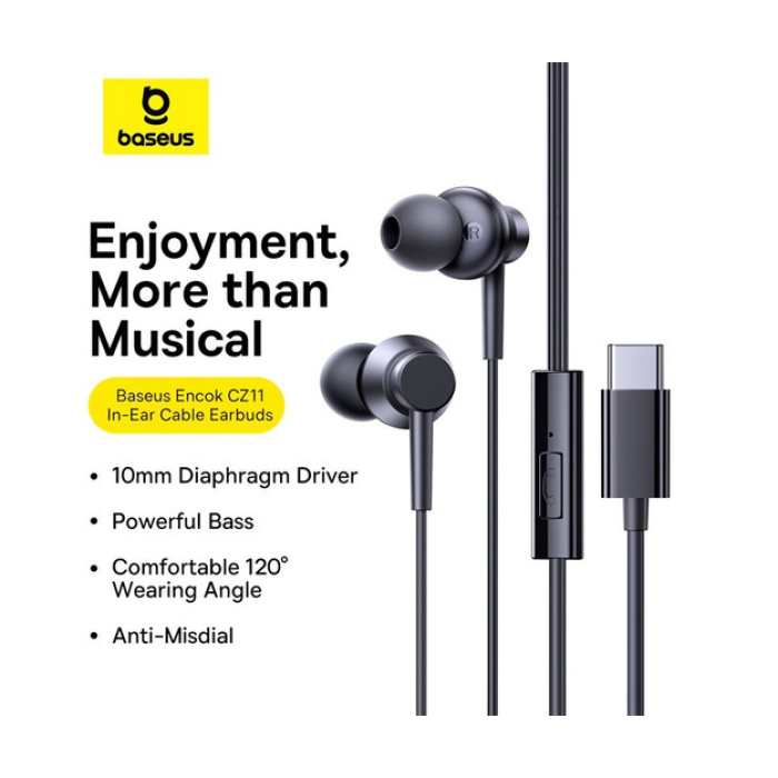 Baseus Encok Serisi Kablolu Kulaklık-Siyah