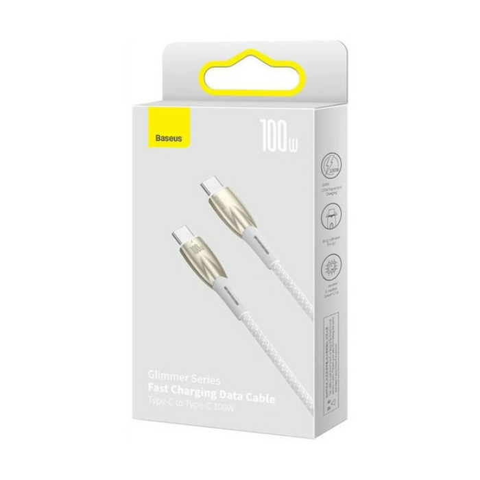 Baseus Glimmer Serisi Type-C Den Type-C Ye 100W  2M Kablo-Beyaz
