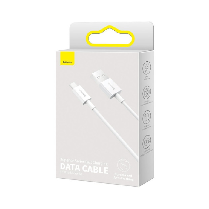 Baseus Superior 2A 1M Mikro USB Kablo - Beyaz