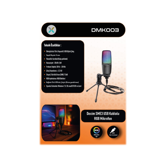 Dexim SME3 USB Kablolu RGB Mikrofon - DMK003