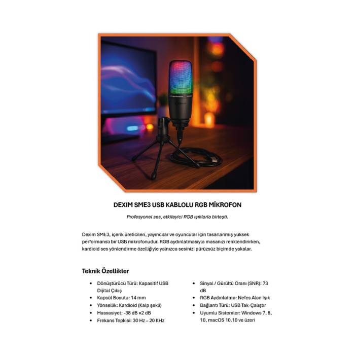 Dexim SME3 USB Kablolu RGB Mikrofon - DMK003