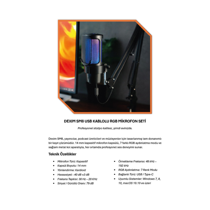 Dexim SM8 USB Kablolu RGB Mikrofon - DMK008