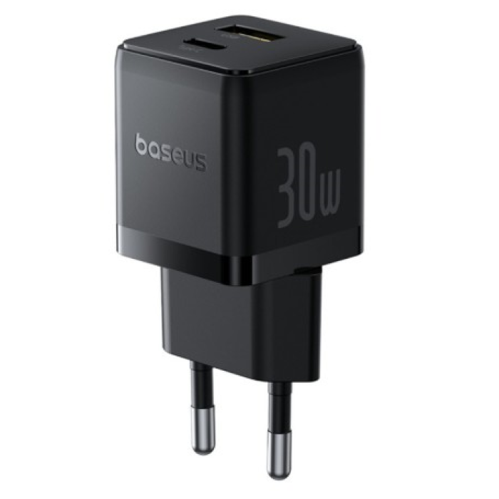 Baseus Palm Serisi Type-C Ve Usb Portlu 30W EU Şarj Adaptörü-Siyah