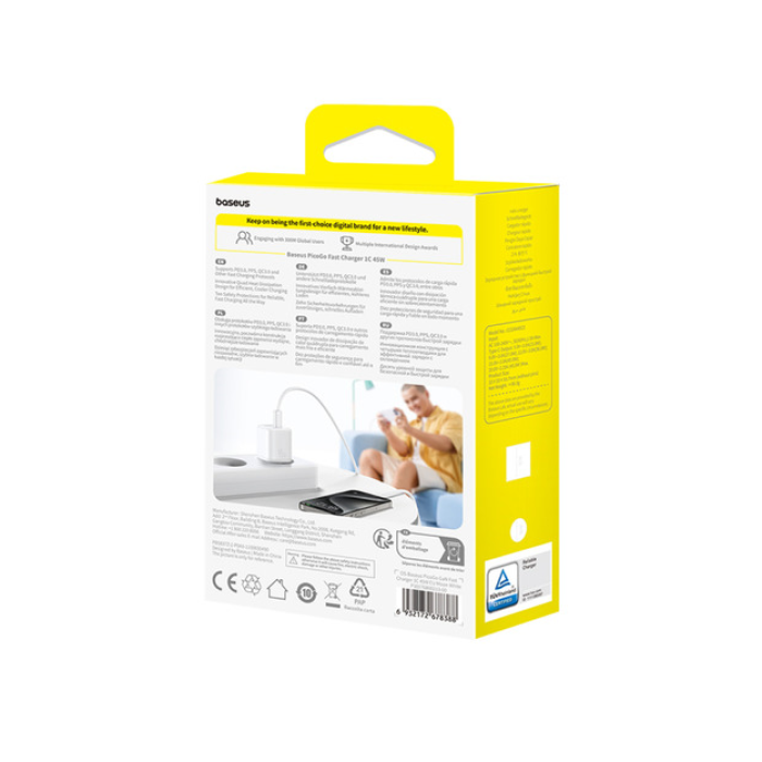 Baseus Picogo Serisi Gan Type-C 45W Hızlı Şarj Adaptörü-Beyaz