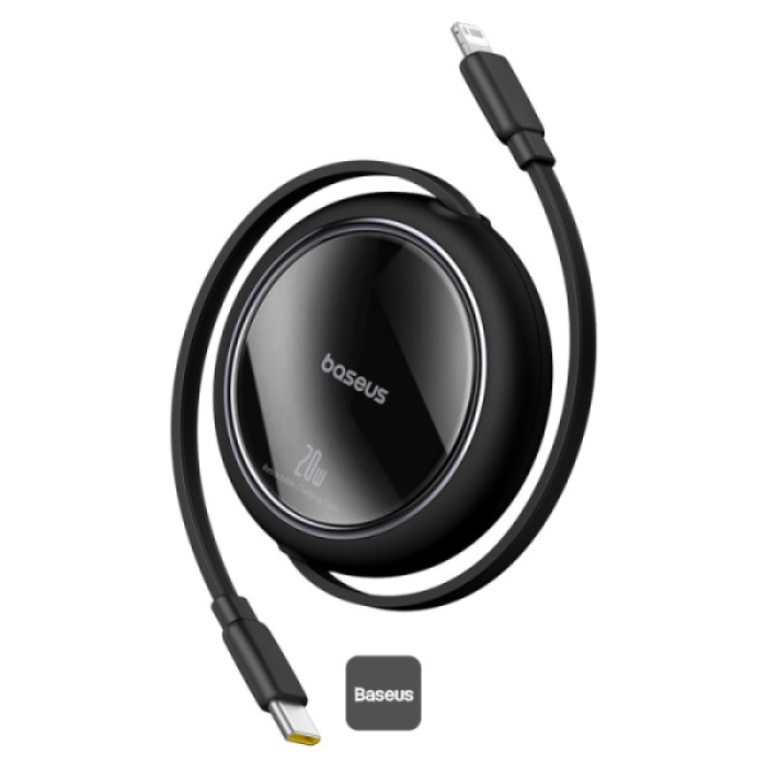Baseus Free2pull Makaralı Şarj Kablosu USB-C-Lightning 20W 1M. - Siyah