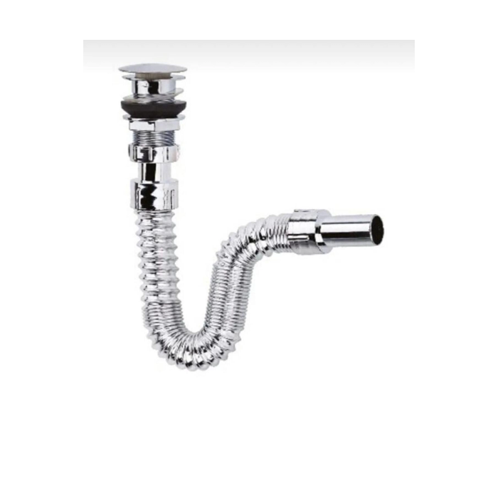 Krom Basmalı Sifon -Körüklü Sifon Bas Stoplu Lavabo Mutfak Sifonu-Paslanmaz ( Lisinya )