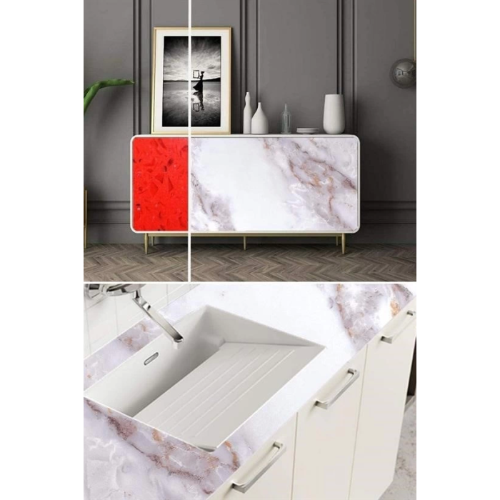 Mermer Desenli Masa Tezgah Mutfak Su Geçirmez Yapışkanlı Folyo Sticker Sarı 5x0,6m