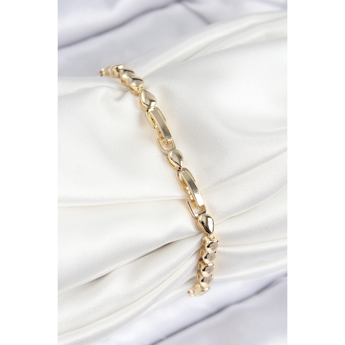 VIP Pirinç Zirkon Taşlı Sıralı Damla Model Gold Renk Kadın Bileklik - Lisinya