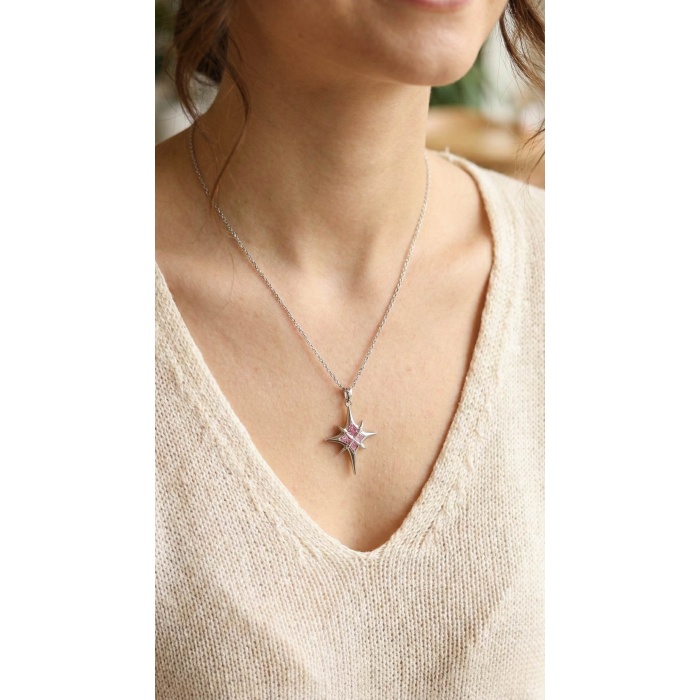 316L Çelik Gümüş Renk Zirkon Taşlı Kutup Yıldızı Model Kadın Kolye - Lisinya