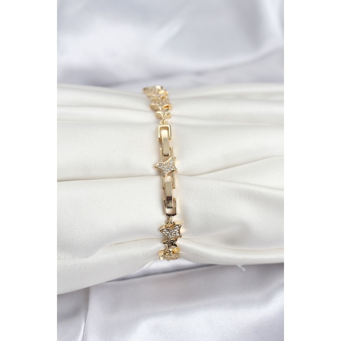 Pirinç Gold Renk VIP Seri Yıldız Model Zirkon Taşlı Kadın Bileklik - Lisinya