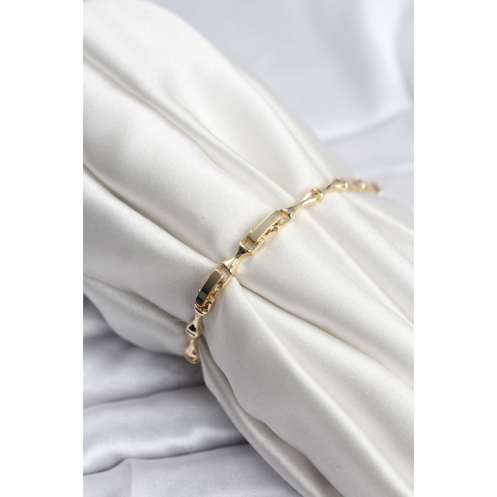 Pirinç Gold Renk VIP Seri İnce Kemik Model Zirkon Taşlı Kadın Bileklik - Lisinya