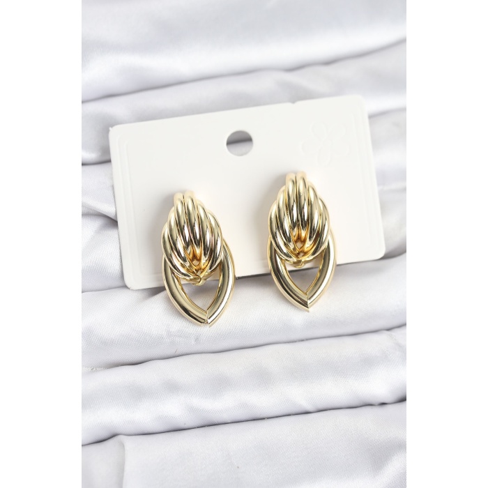 Pirinç Gold Renk Sarmal Damla Model Vintage Kadın Küpe - Lisinya