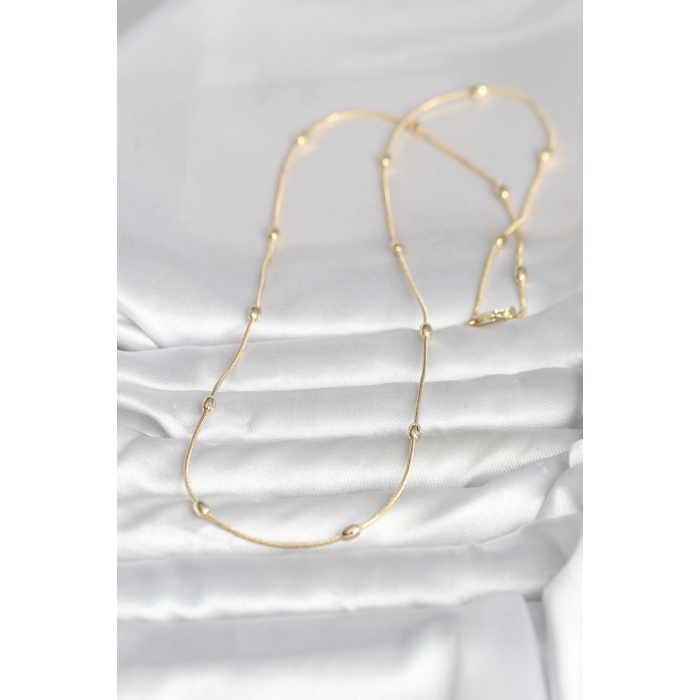 CM 14K Gold Renk Yılan Zincirli Damla Topçuk Model 60 cm Kadın Kolye - Lisinya