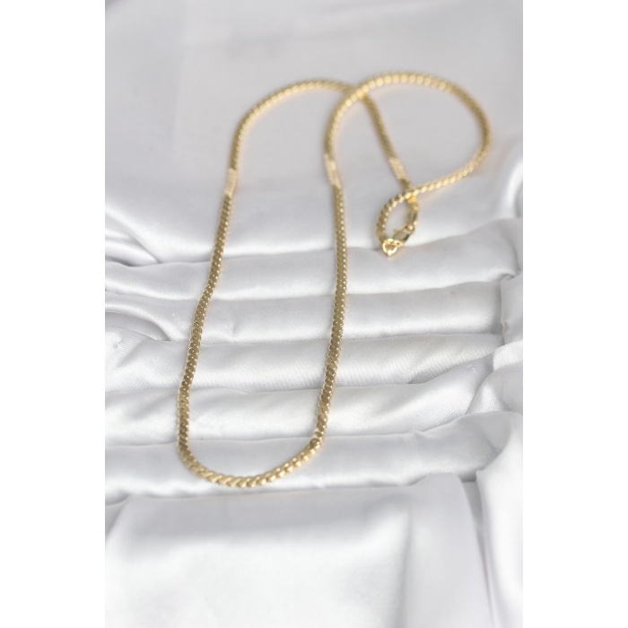 CM 14K Gold Renk Yassı Ezme Zincir Model 60 cm Kadın Kolye - Lisinya