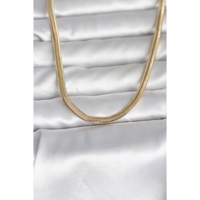CM 14K Gold Renk Yassı Yılan Zincir Model 45 cm Kadın Kolye - Lisinya