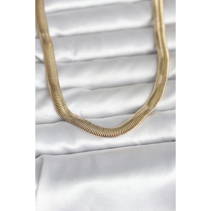 CM 14K Gold Renk Kalın Yassı Yılan Zincir Model 45 cm Kadın Kolye - Lisinya