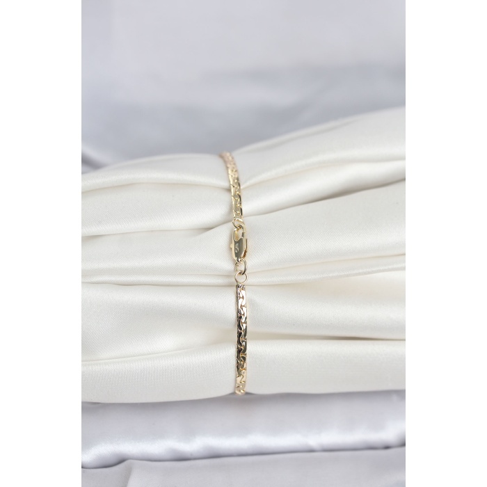 CM 14K Gold Renk Yassı Ezme Zincir Model Kadın Bileklik - Lisinya