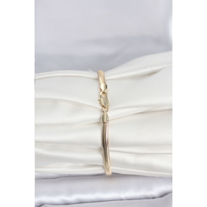 CM 14K Gold Renk Yassı Yılan Zincir Model Kadın Bileklik - Lisinya