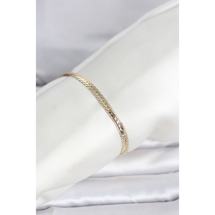 CM 14K Gold Renk Lazerli Yassı Zincir Model Kadın Bileklik - Lisinya