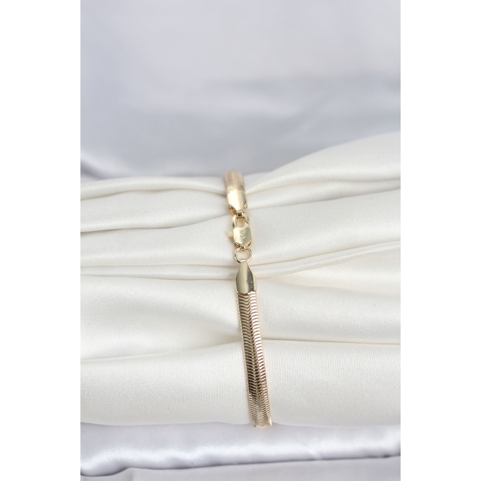 CM 14K Gold Renk Yassı Zincir Yılan Model Kadın Bileklik - Lisinya