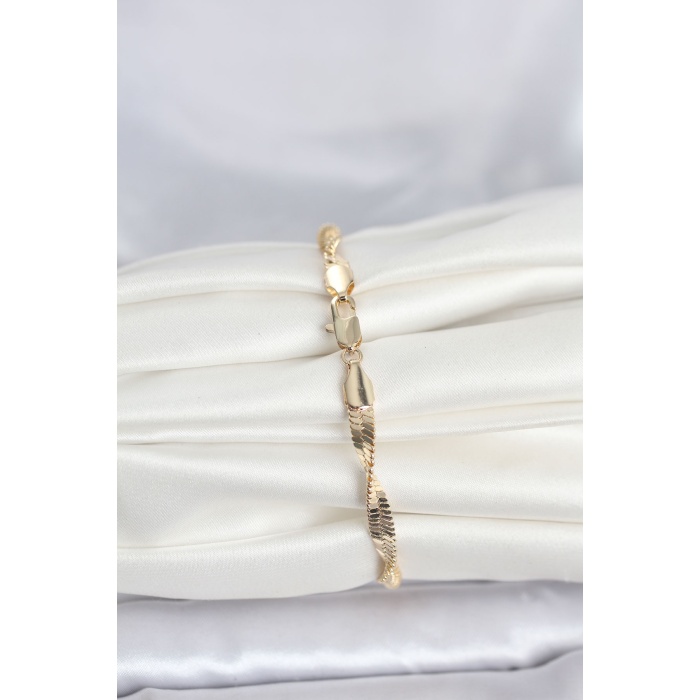 CM 14K Gold Renk Zincir Kalın Yassı Ezme Burgu Model Kadın Bileklik - Lisinya