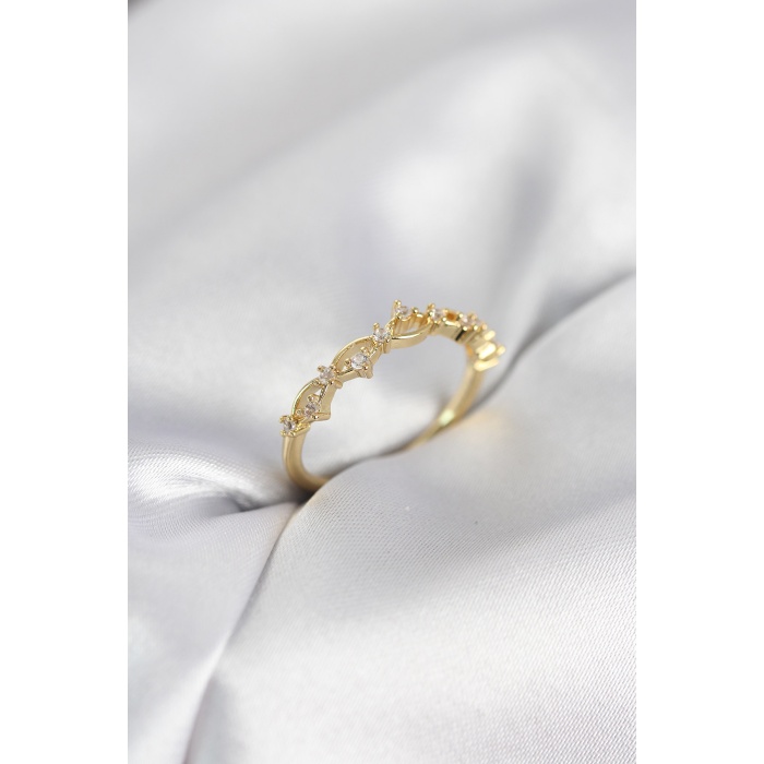 Zirkon Taşlı Pirinç Gold Renk Kadın Yüzük - Lisinya