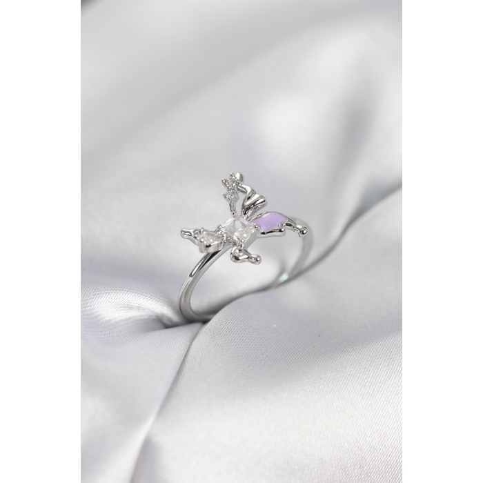 Gümüş Renk Kelebek Model Zirkon Taşlı Kadın Yüzük - Lisinya