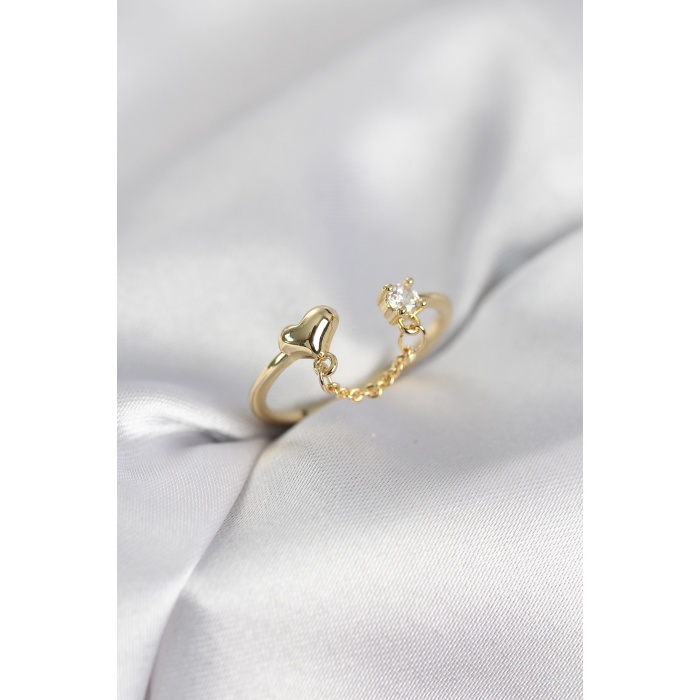 Zincir Sallantılı Kalp Model Gold Renk Kadın Yüzük - Lisinya