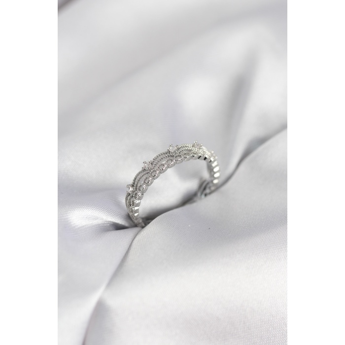 Gümüş Renk Motif Desenli Zirkon Taşlı Kadın Yüzük - Lisinya