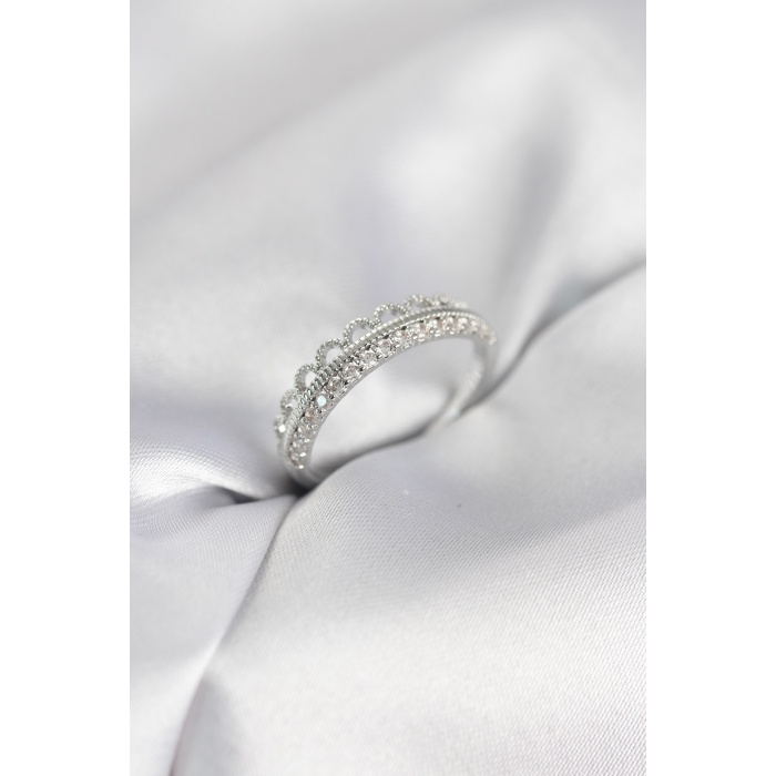 Motif Desenli Gümüş Renk Zirkon Taşlı Kadın Yüzük - Lisinya