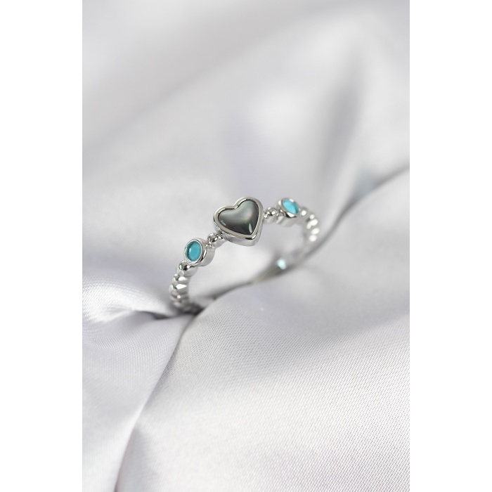 Gümüş Renk Hematit Taşlı Kadın Yüzük - Lisinya