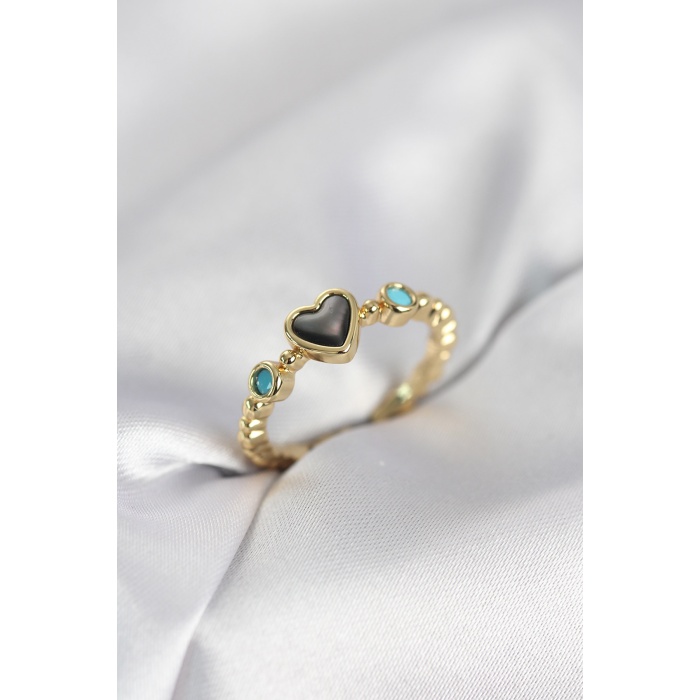 Gold Renk Hematit Taşlı Kadın Yüzük - Lisinya