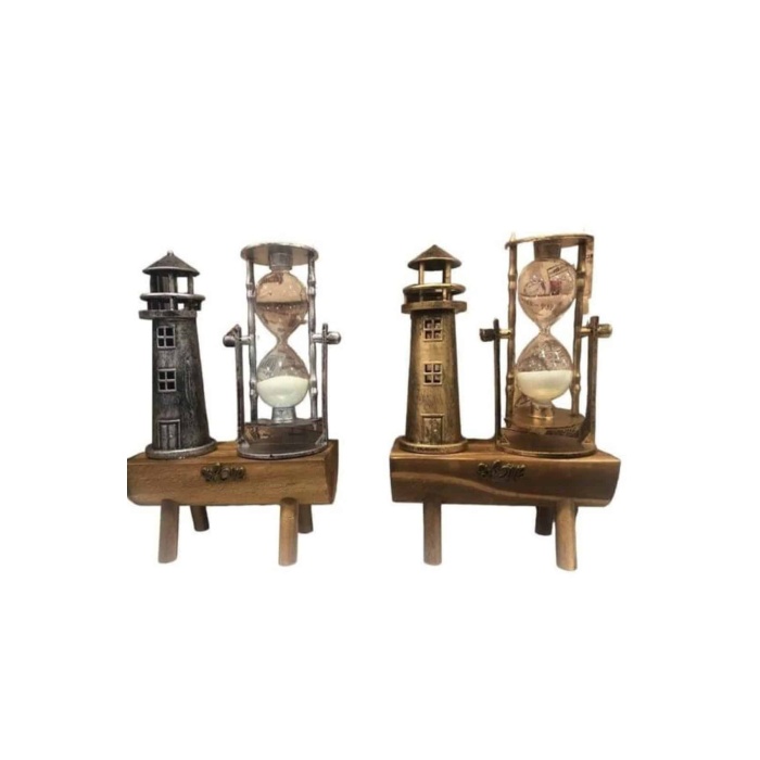 Deniz Feneri Kum Saati Ahşap Görünümlü Vintage Tarz Biblo - Lisinya