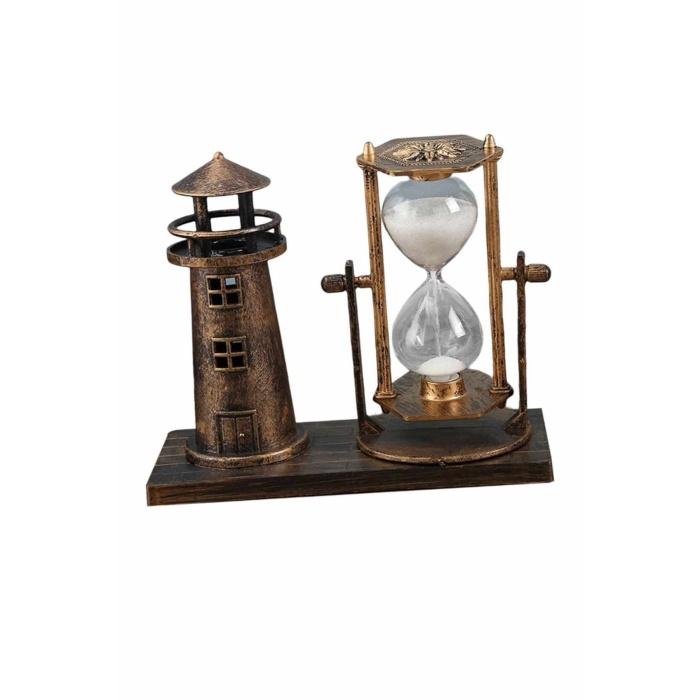 Deniz Feneri Kum Saati Ahşap Görünümlü Vintage Tarz Biblo - Lisinya