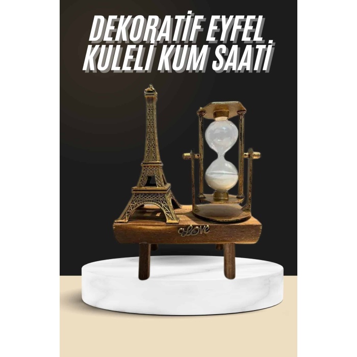 Retro Eyfel Kulesi Ve Kum Saati Dekoratif Ahşap Görünümlü Masa Biblosu - Lisinya