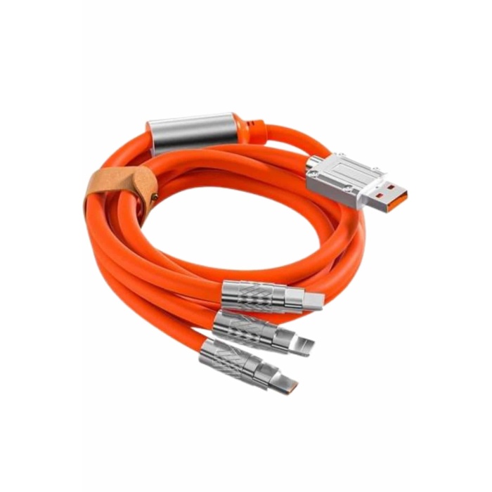 120W Silikon Metal Uçlu LED Işıklı 3 In1 Şarj Kablosu 1.2m - Lisinya