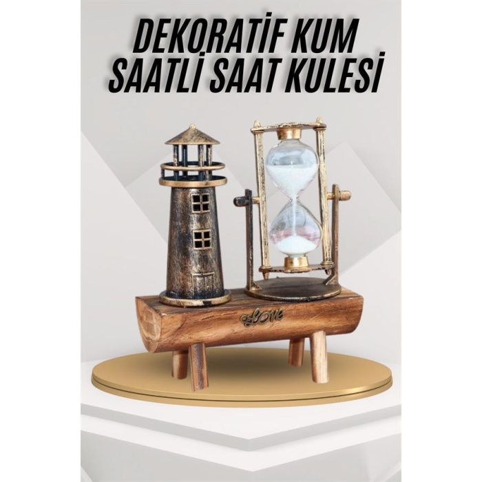 Deniz Feneri Kum Saati Ahşap Görünümlü Vintage Tarz Biblo - Lisinya