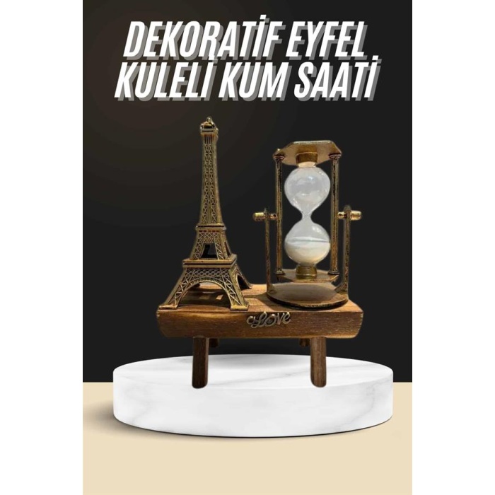 Retro Eyfel Kulesi Ve Kum Saati Dekoratif Ahşap Görünümlü Masa Biblosu - Lisinya