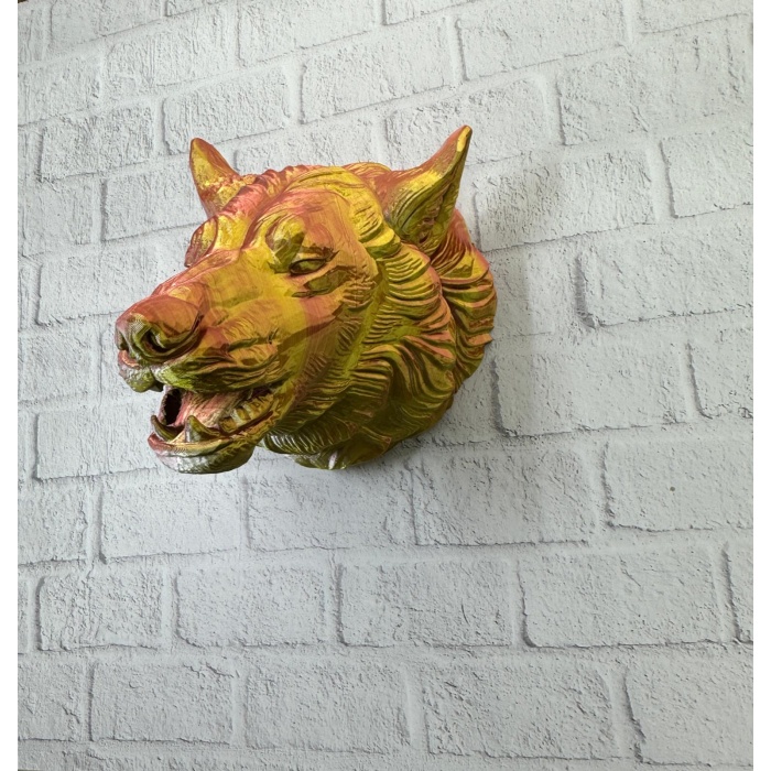 Dekoratif Altın Gold Kurt Duvar Heykeli Asılabilir Hediyelik 25x19 cm - Lisinya