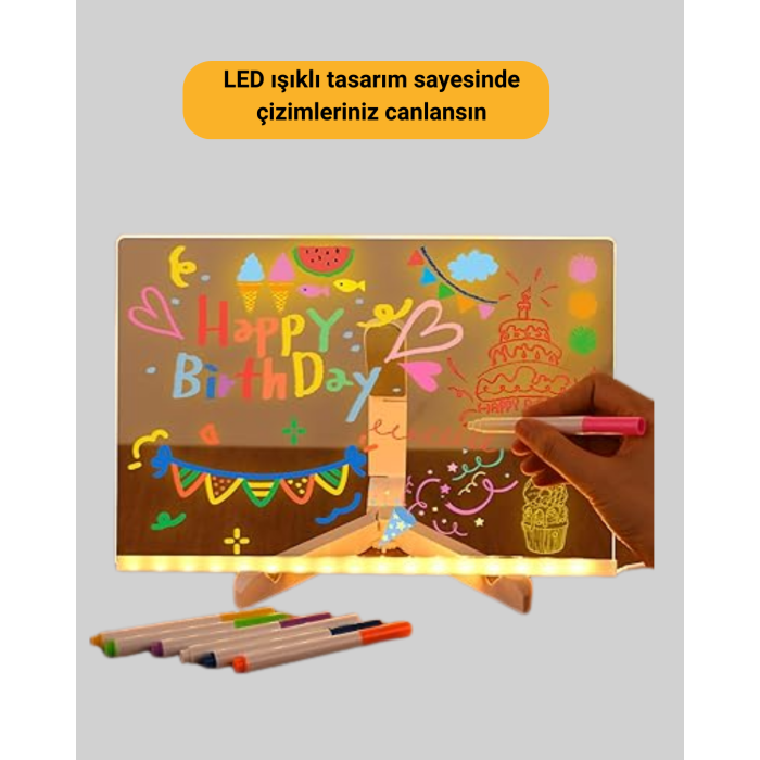 USB Bağlantılı LED Akrilik Çizim ve Not Tahtası - Lisinya