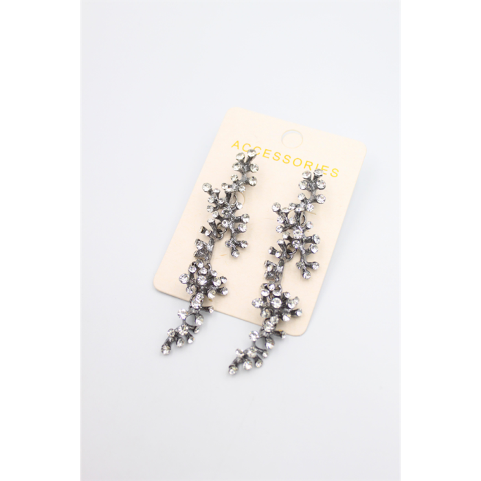 Taşlı Mercan Küpe - Siyah