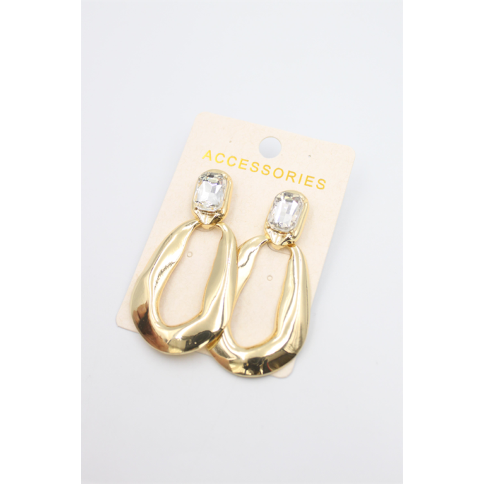 Taşlı Metal Küpe - Beyaz