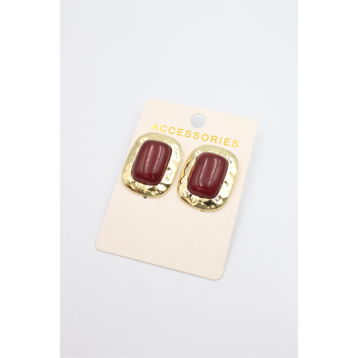 Taşlı Metal Küpe - Bordo